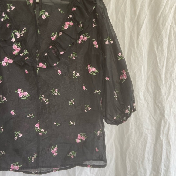ZARA The Alice Blouse Organza Embroidered Ruffles Size Small - Picture 16 of 16